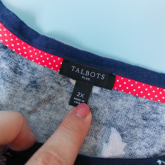 NEW Talbots Shadow Paisley Print Crewneck Sweater Size 2X Cotton Navy Blue - Picture 6 of 10